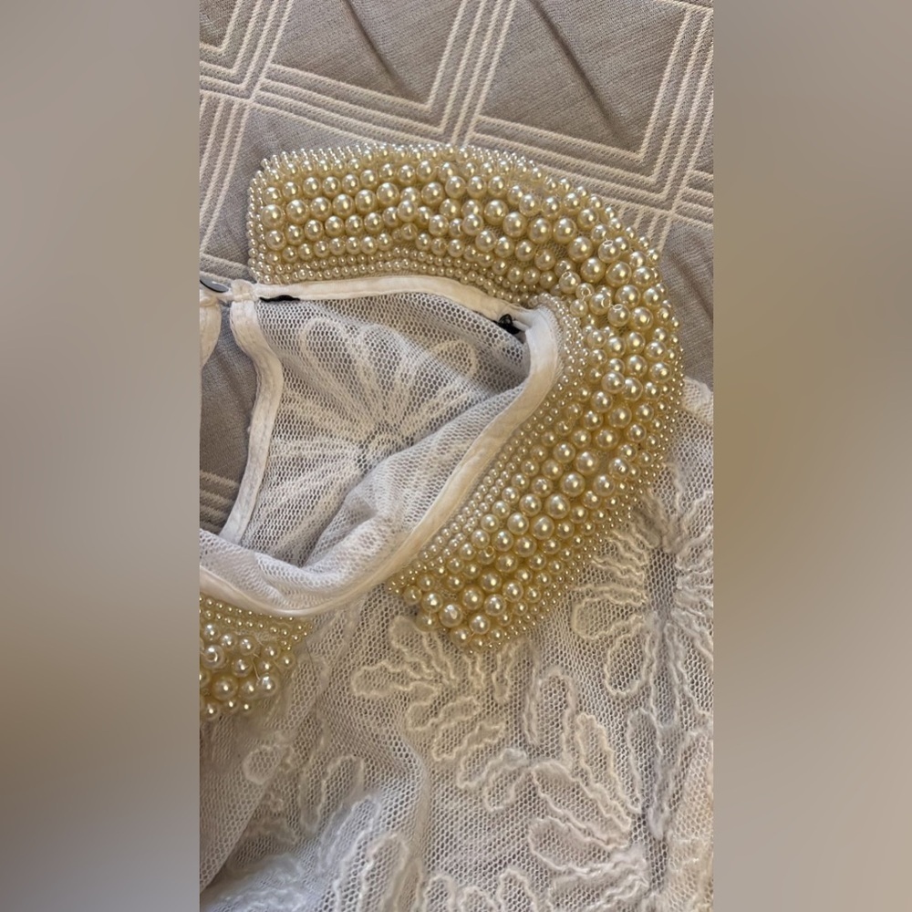 Zara Elegant White Lace Top with pearl Beaded Collar size M - Picture 5 of 5